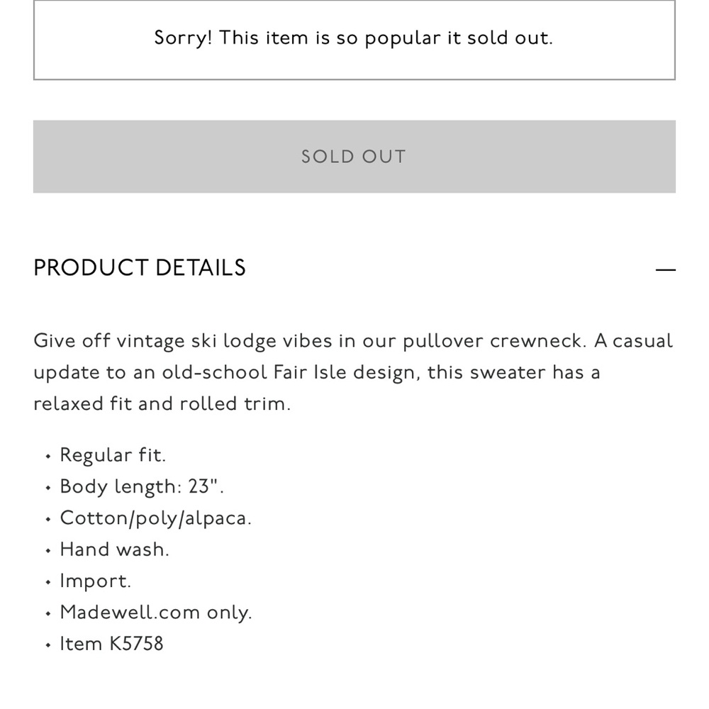 Madewell Fair Isle Keaton Pullover Sweater alpaca wool blend - Picture 6 of 11